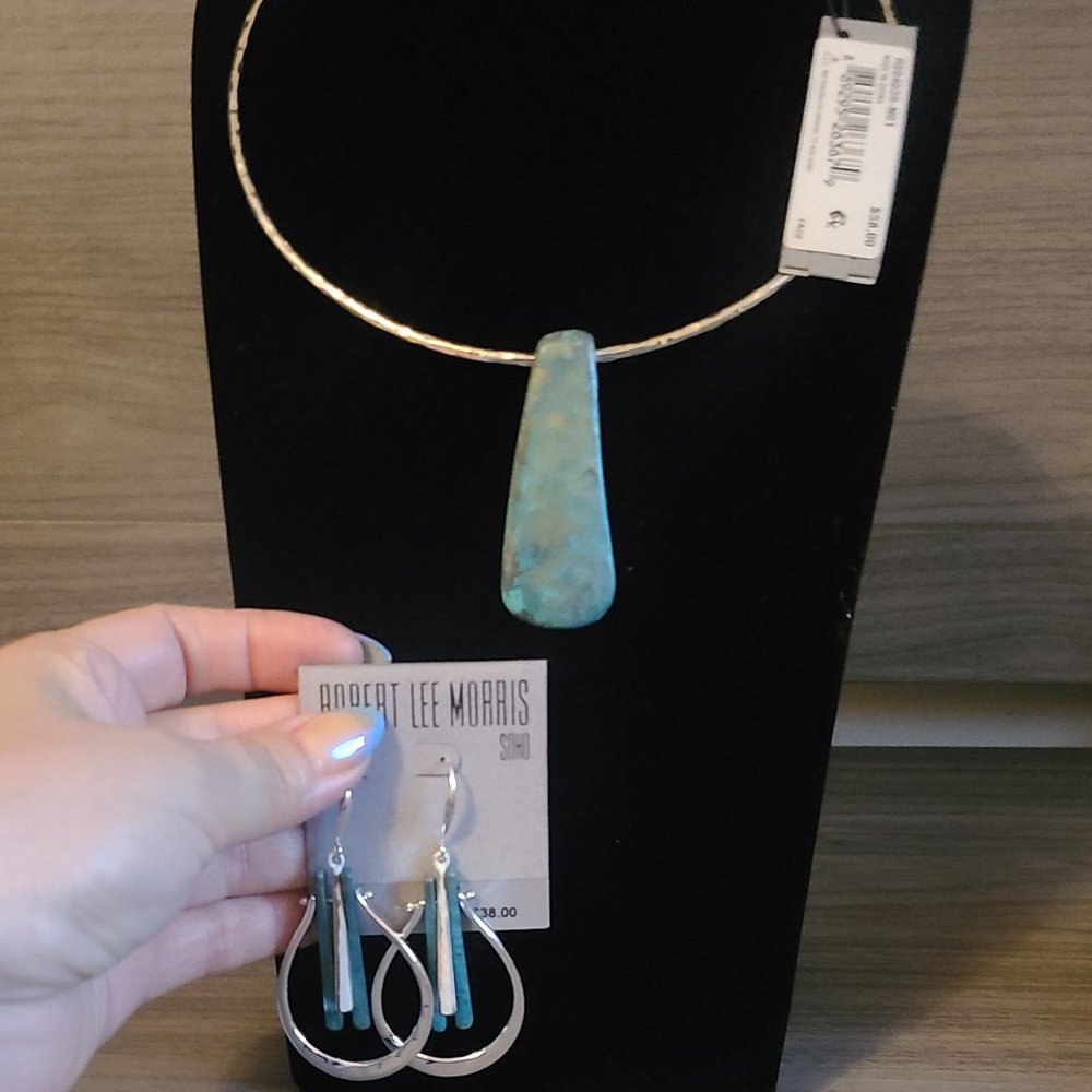Robert Lee Morris Soho silver choker with turquoise with matching earrings NWT